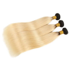 9A #1B/613 Blonde Hair With Dark Roots Hair Weaving Straight