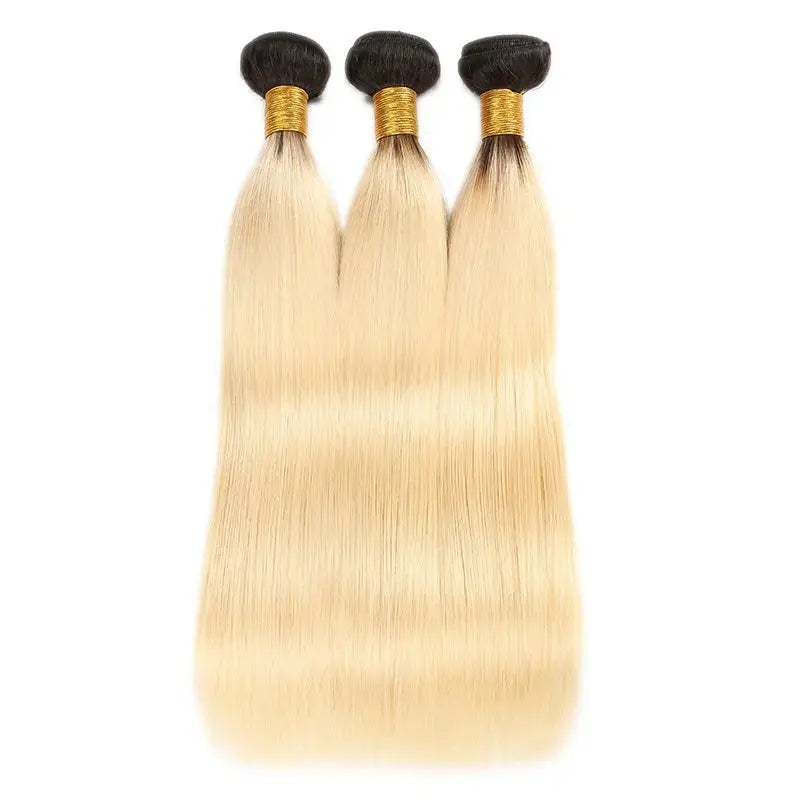 9A #1B/613 Blonde Hair With Dark Roots Hair Weaving Straight