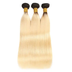 9A #1B/613 Blonde Hair With Dark Roots Hair Weaving Straight