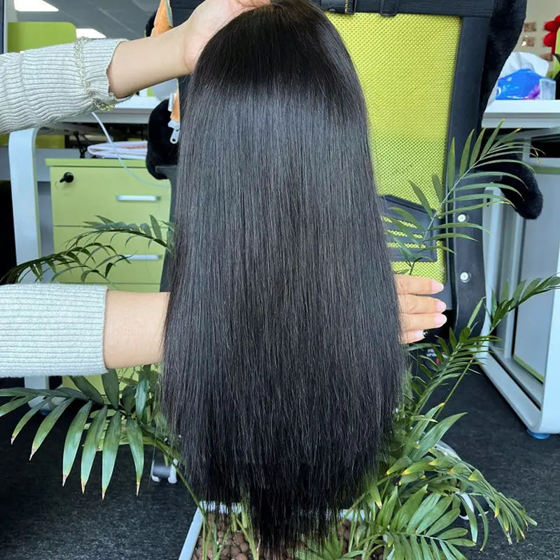 10A Peruca de cabelo cru com fecho personalizado HD/transparente em linha reta