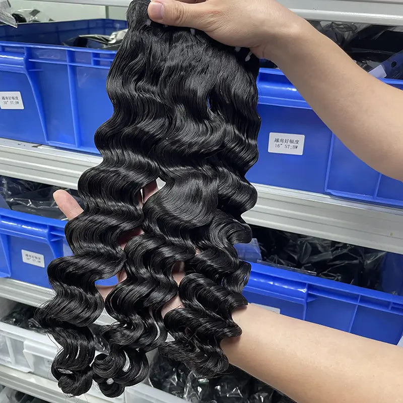 10A Cabelo Virgem Bruto Cambodjano Tecido de Cabelo Ondulado Profundo Solto