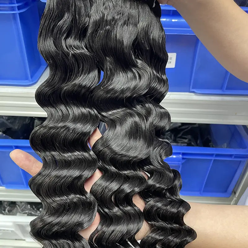 10A Cabelo Virgem Bruto Cambodjano Tecido de Cabelo Ondulado Profundo Solto