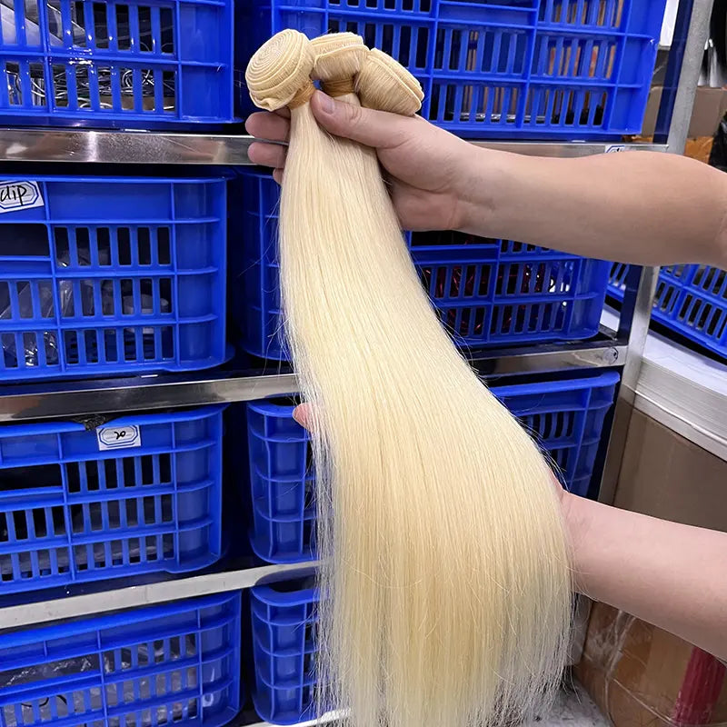 15A Cabelo Virgem Bruto Loiro #613 de Único Doador Tecido de Cabelo Liso