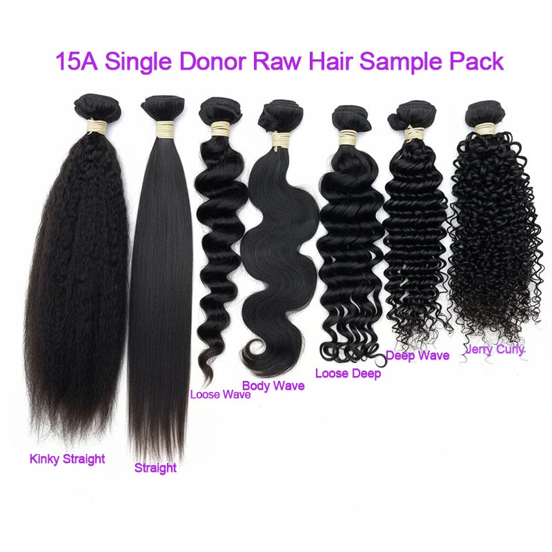 15A Single Donor Raw Hair Sample Pack (4 Bundles) – Mixed Textures