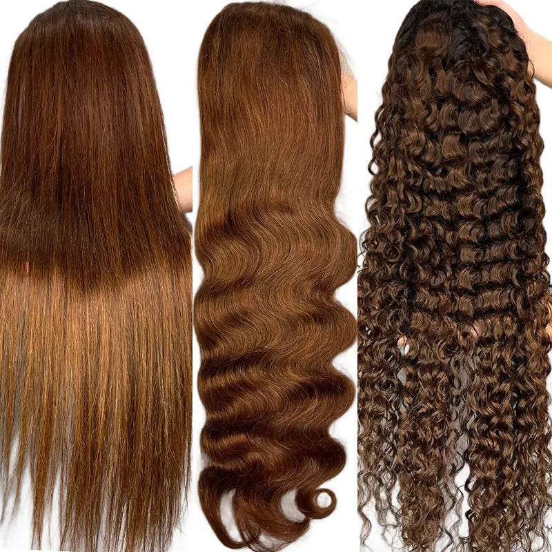 #4 Peruca de cabelo cru com renda frontal castanha 13x4