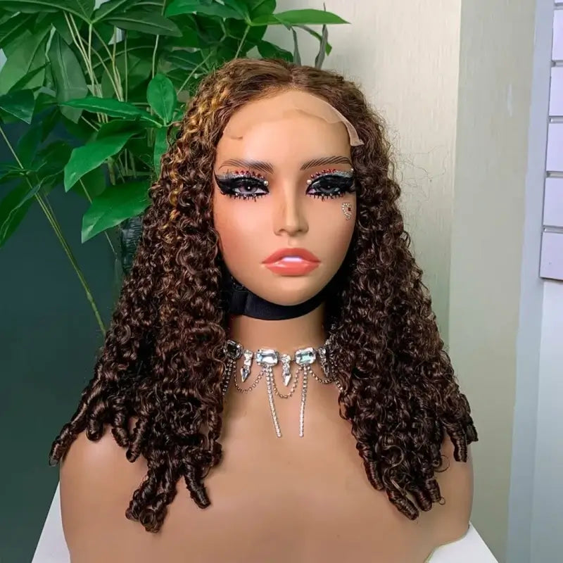 Peruca de Cabelo Cacheado Espiral Boêmio Cru 5x5 Duplo Estirado