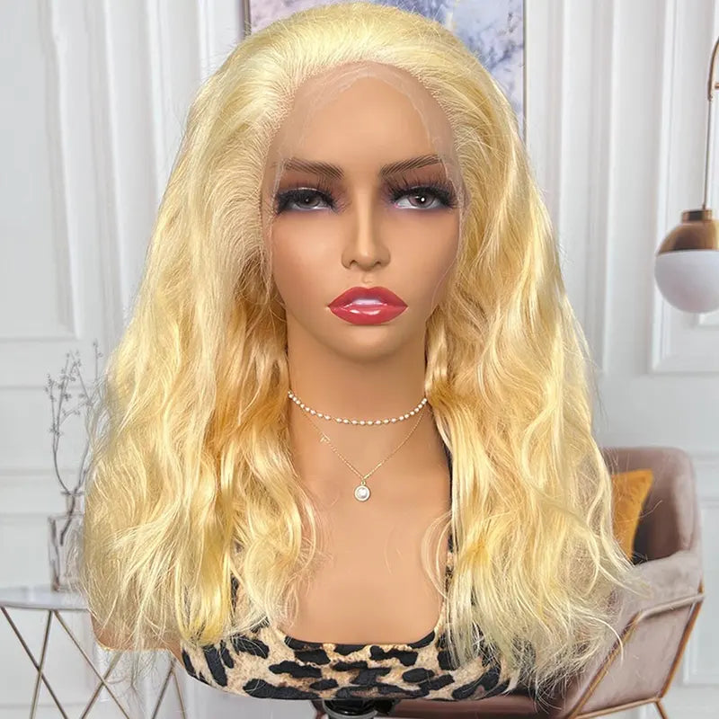 #613 Loira personalizada HD/fecho transparente peruca de cabelo cru onda corporal