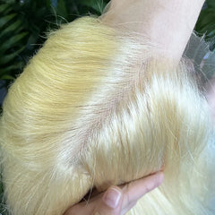 #613 Loira personalizada HD/fecho transparente peruca de cabelo cru onda corporal