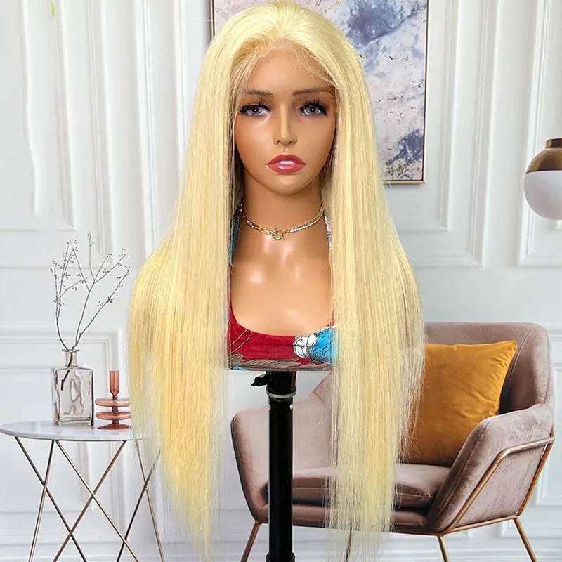 #613 Loira Personalizada HD/Fecho Transparente Peruca de Cabelo Cru Reta