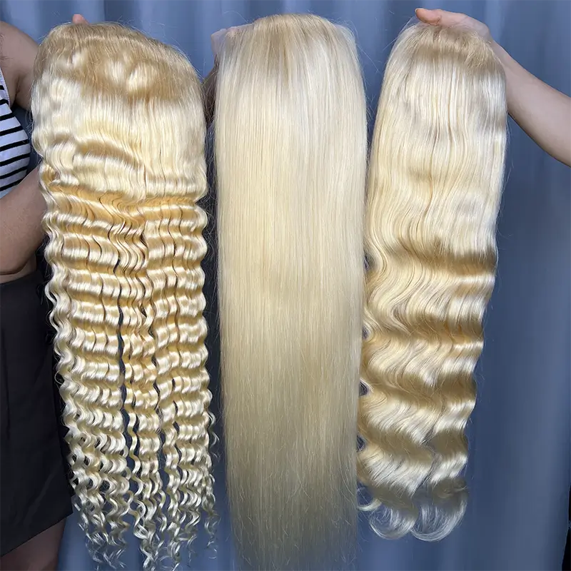 #613 Peruca loira de cabelo cru com renda frontal 13x4