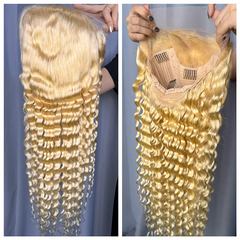 #613 Peruca loira de cabelo cru com renda frontal 13x4