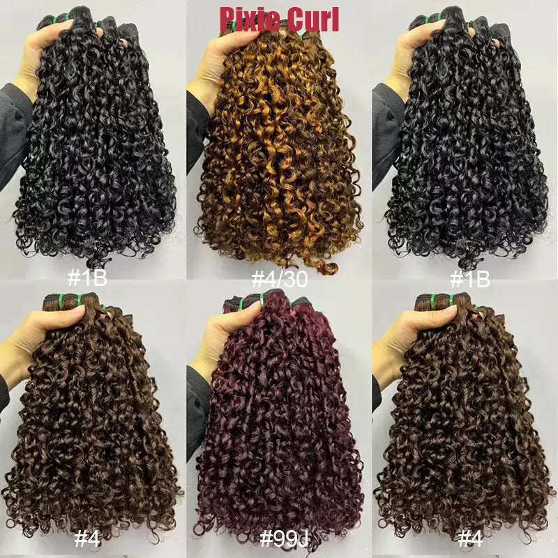 9A Pixie Bouncy Curly Dupla Tirada Cabelo Virgem Tecelagem