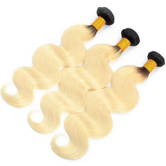 9A Cabelo Loiro #1B/613 com Raízes Escuras Tecido de Cabelo Ondulado