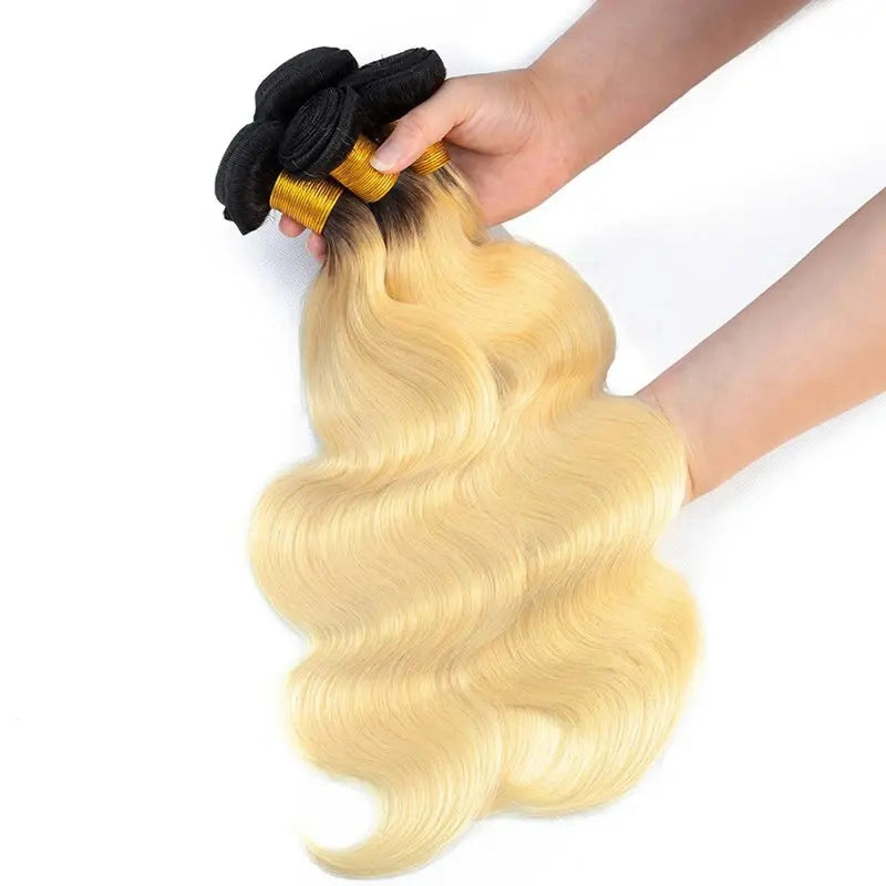 9A Cabelo Loiro #1B/613 com Raízes Escuras Tecido de Cabelo Ondulado