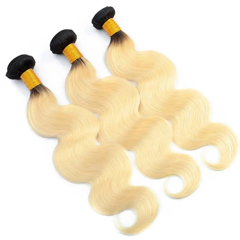 9A Cabelo Loiro #1B/613 com Raízes Escuras Tecido de Cabelo Ondulado