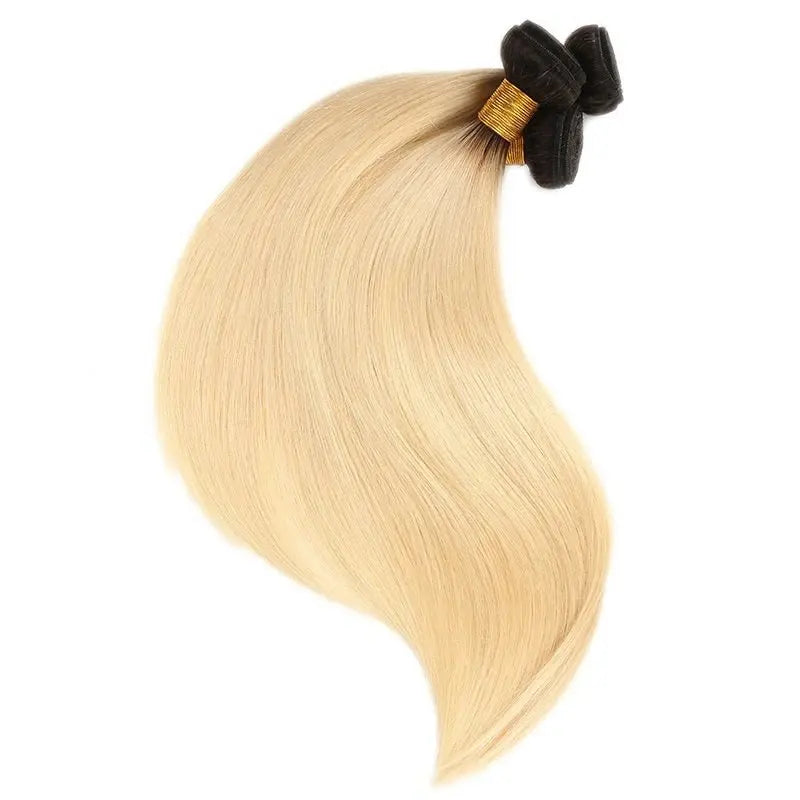 9A Cabelo Loiro #1B/613 com Raízes Escuras Tecido de Cabelo Liso