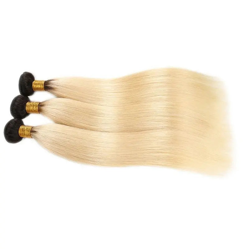 9A Cabelo Loiro #1B/613 com Raízes Escuras Tecido de Cabelo Liso