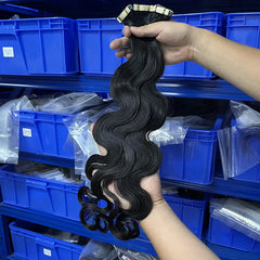 Extensões de cabelo humano virgem com fita adesiva para ondas corporais