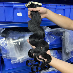 Extensões de cabelo humano virgem com fita adesiva para ondas corporais