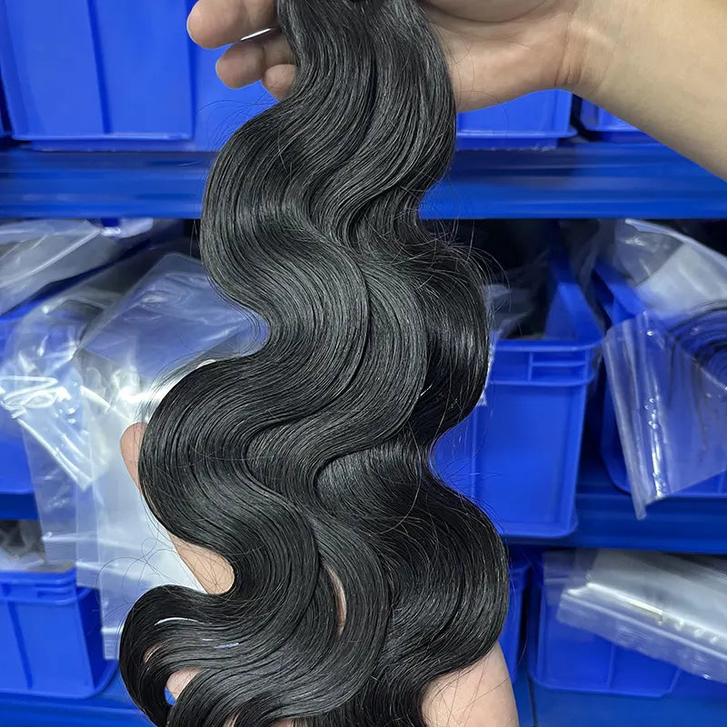 Extensões de cabelo humano virgem com fita adesiva para ondas corporais