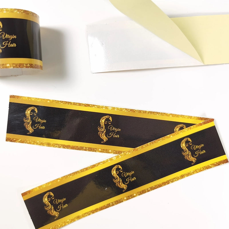 Etiquetas adesivas com logotipo personalizado que embrulham etiquetas para feixes de cabelo