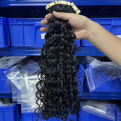 Extensões de cabelo humano virgem com fita de onda de água